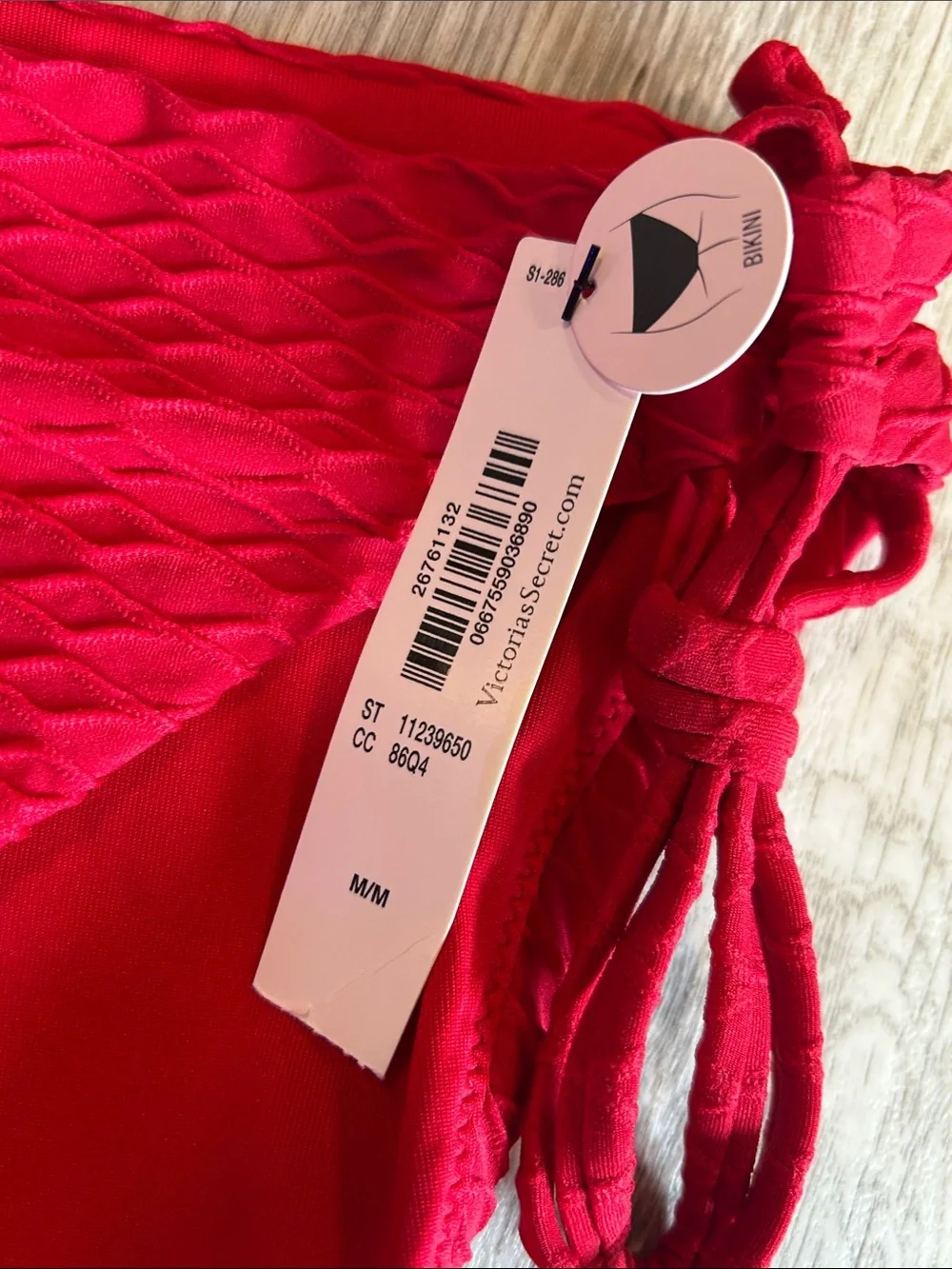 Victoria’s Secret Swim Red Textured Underwire Bikini Set 36B Top Med Bottoms NWT